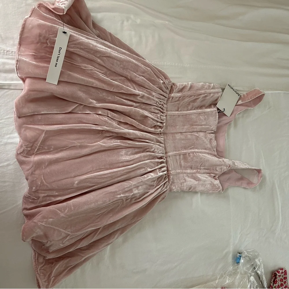 Reformation Contessa Dress Cherry Blossom Pink Velvet Party Dress Size 0 - Picture 4 of 6